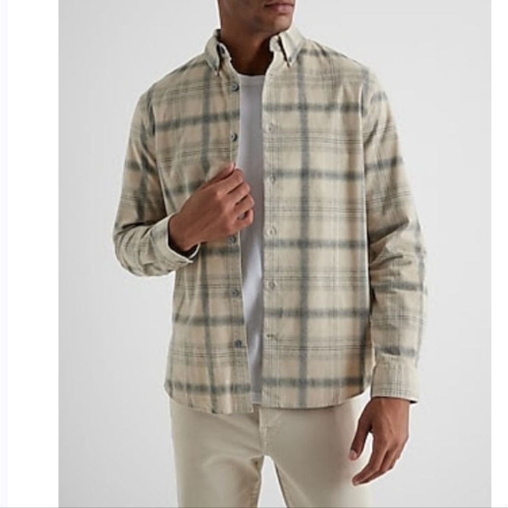 Express Plaid Stretch Corduroy Shirt, size S